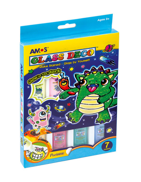 AMOS Fluo Stained Glass Paints GD22P07R 22ml x 7 Colours