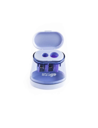 STRIGO sharpener in two thicknesses with a container, transparent