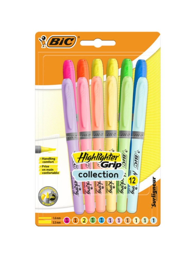 ZAKREŚLACZE BIC HIGHLIGHTER GRIP ŚCIĘTA KOŃCÓWKA BLISTER 12 KOLORÓW