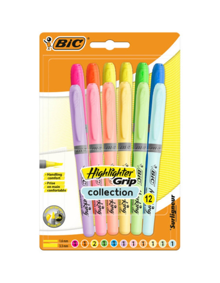 ZAKREŚLACZE BIC HIGHLIGHTER GRIP ŚCIĘTA KOŃCÓWKA BLISTER 12 KOLORÓW