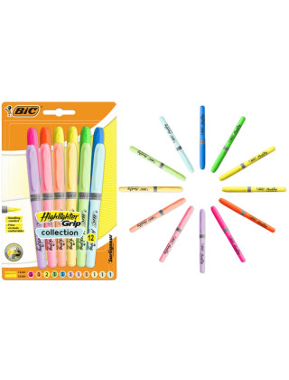 ZAKREŚLACZE BIC HIGHLIGHTER GRIP ŚCIĘTA KOŃCÓWKA BLISTER 12 KOLORÓW